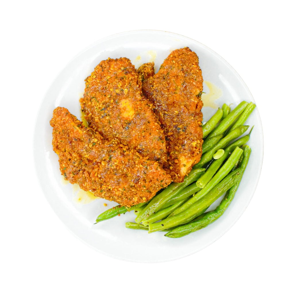 Almond Crusted Chicken Tenders with Green Beans